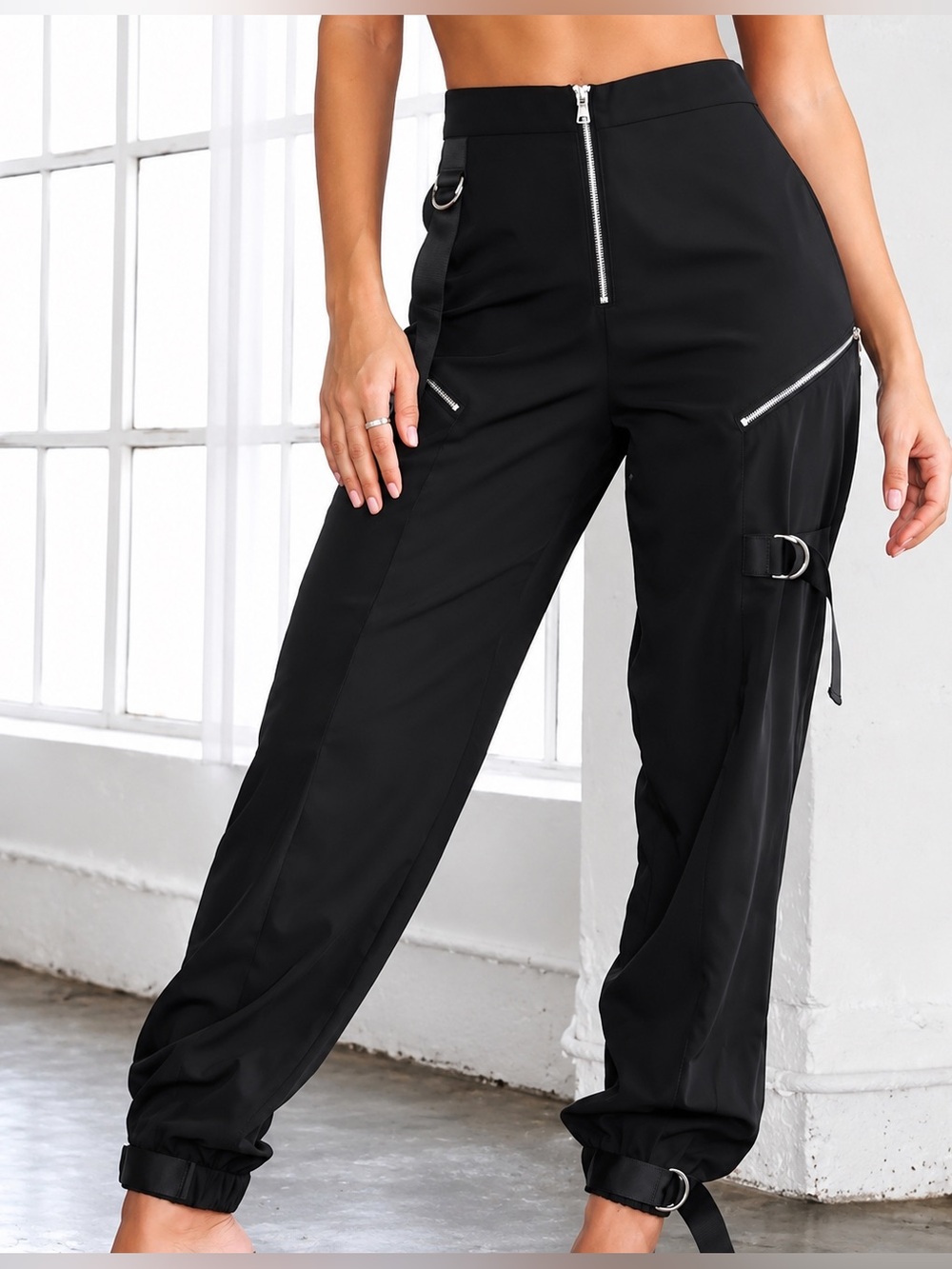 Tiger Mist black moto joggers, small